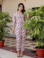 Antaran Off White Pure Cotton Floral Printed Co Ord Set | Grocsy