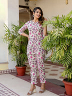 Antaran Off White Pure Cotton Floral Printed Co Ord Set | Grocsy