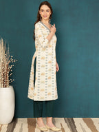 Antaran Off White Pure Cotton Embellished Kurta | Grocsy