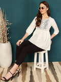 Antaran White Pure Cotton Embellished Tunic | Grocsy