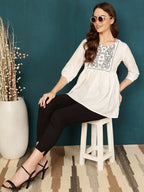 Antaran White Pure Cotton Embellished Tunic | Grocsy
