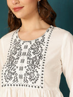 Antaran White Pure Cotton Embellished Tunic | Grocsy