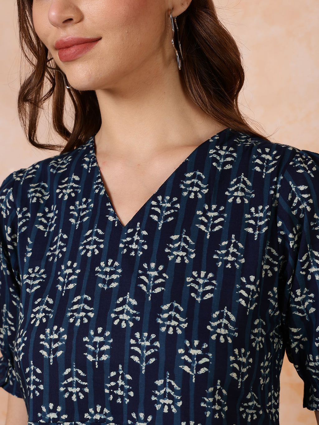 Antaran Blue Pure Cotton Flared Printed Dress | Grocsy
