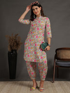 Antaran Sky Blue Pure Cotton Floral Printed Co Ord Set | Grocsy
