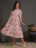 Antaran White Pure Cotton Tiered Floral Printed Dress | Grocsy