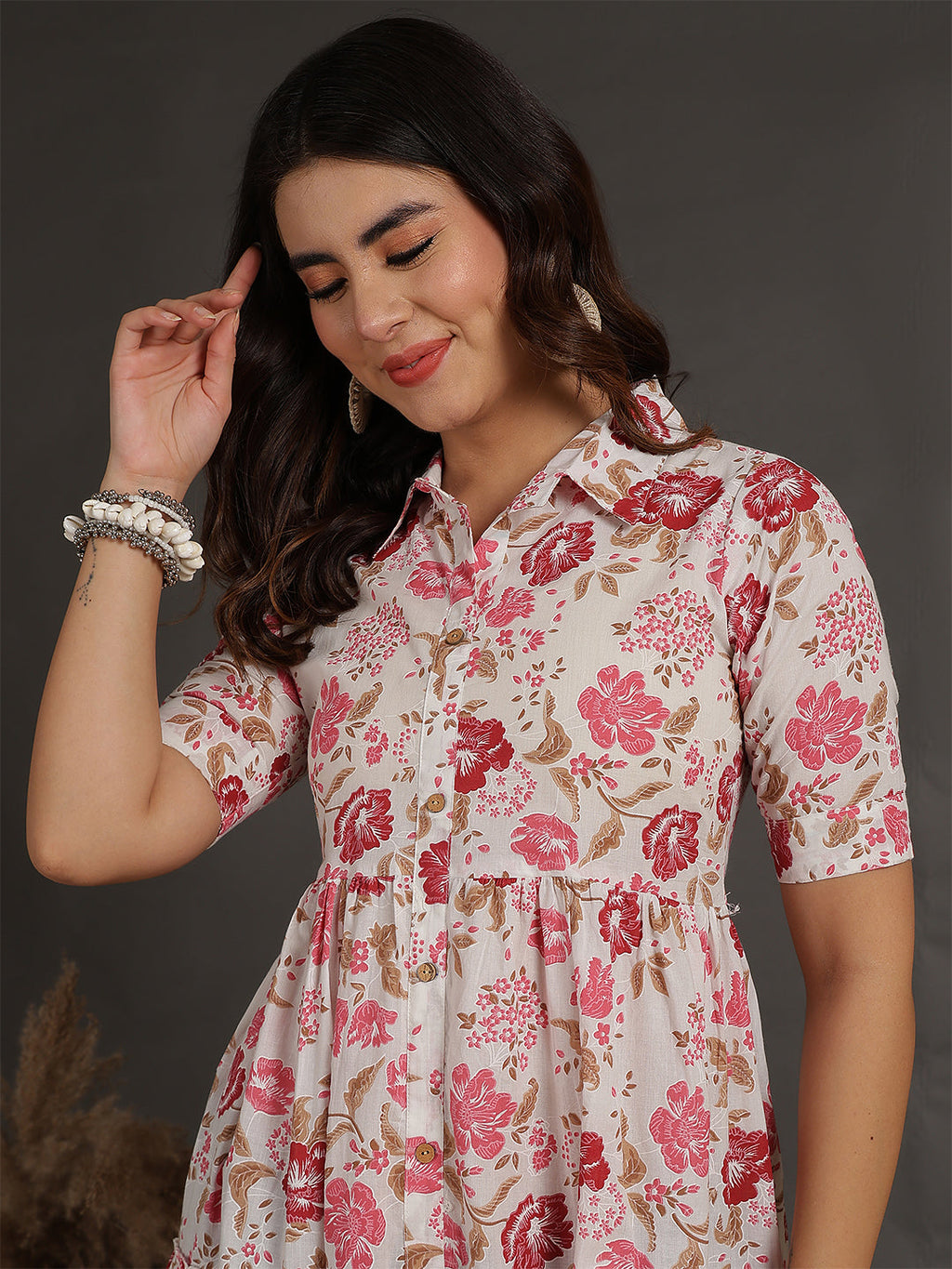 Antaran White Pure Cotton Tiered Floral Printed Dress | Grocsy