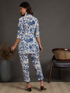 Antaran White Pure Cotton Printed Cord Set With Lace Detail | Grocsy
