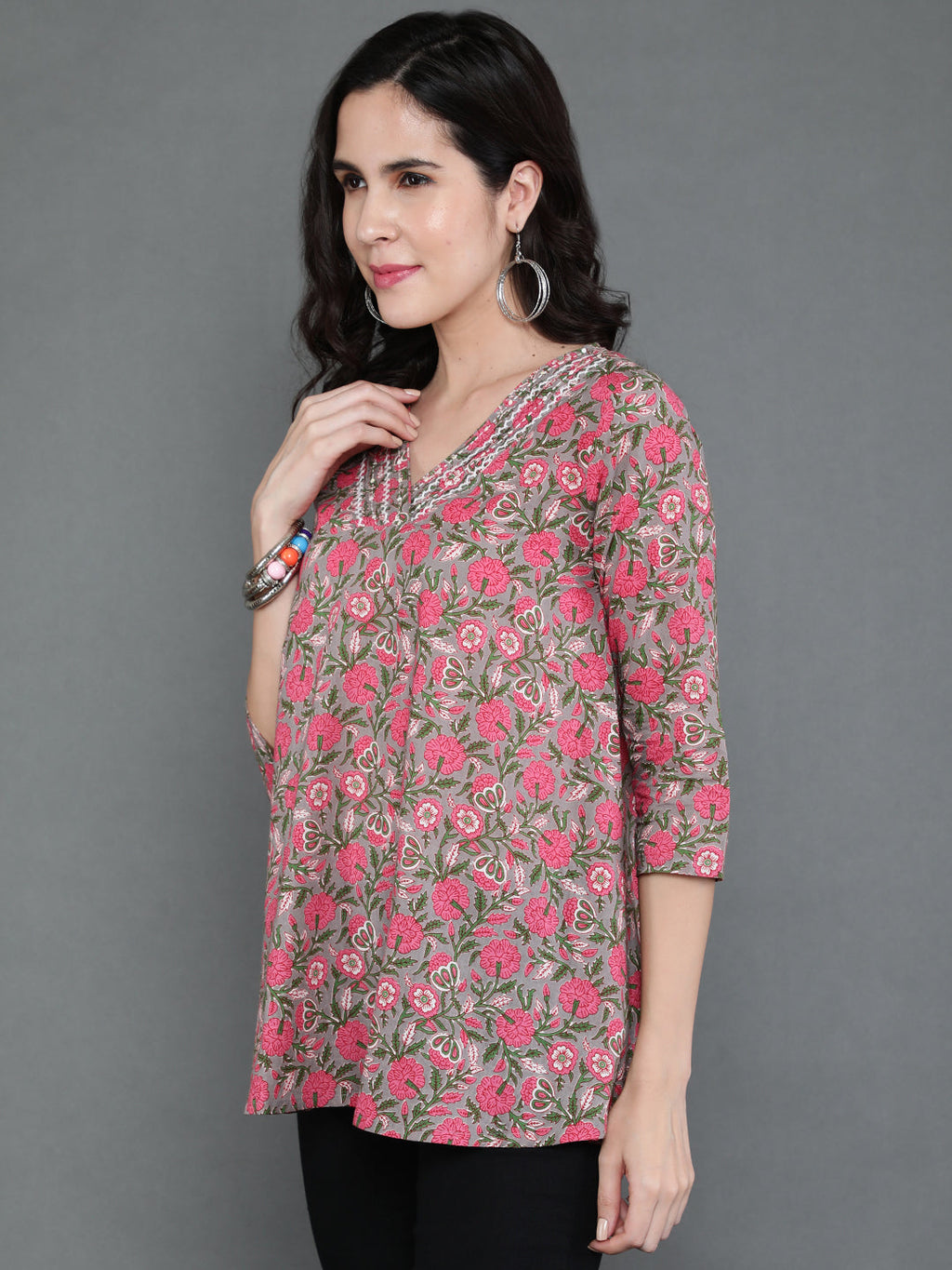 Antaran Grey Pure Cotton Embroidered Top | Grocsy