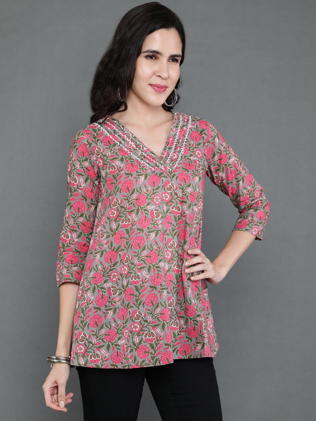Antaran Grey Pure Cotton Embroidered Top | Grocsy