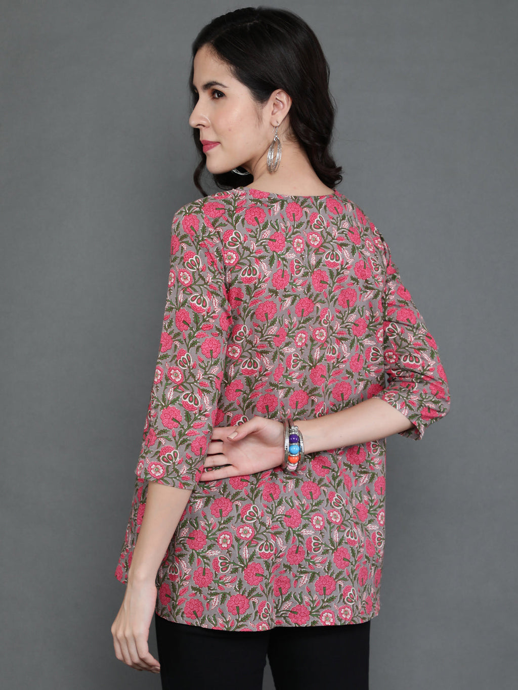 Antaran Grey Pure Cotton Embroidered Top | Grocsy
