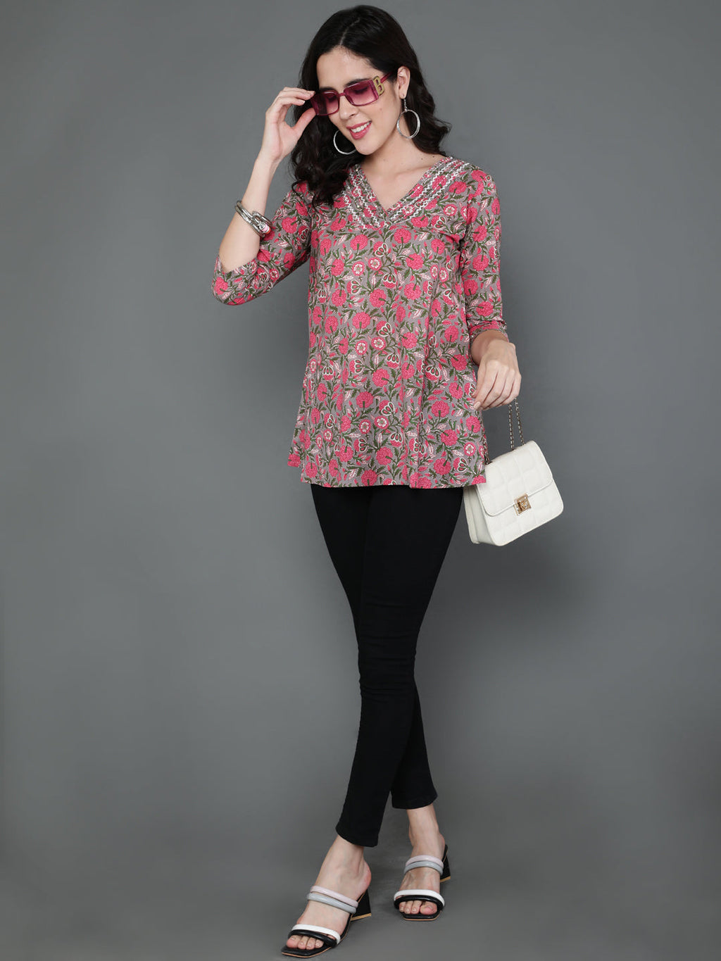 Antaran Grey Pure Cotton Embroidered Top | Grocsy