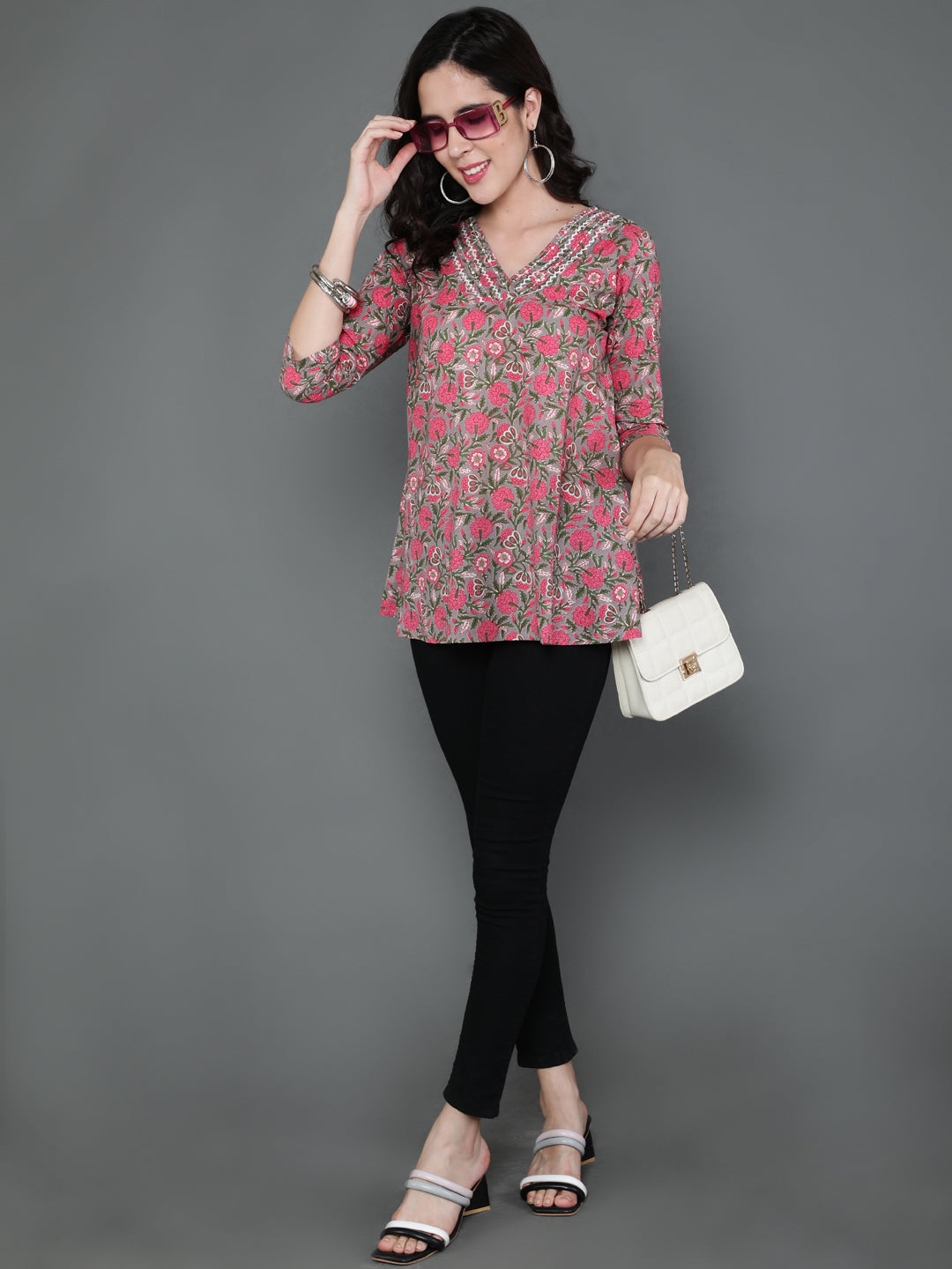Antaran Grey Pure Cotton Embroidered Top | Grocsy