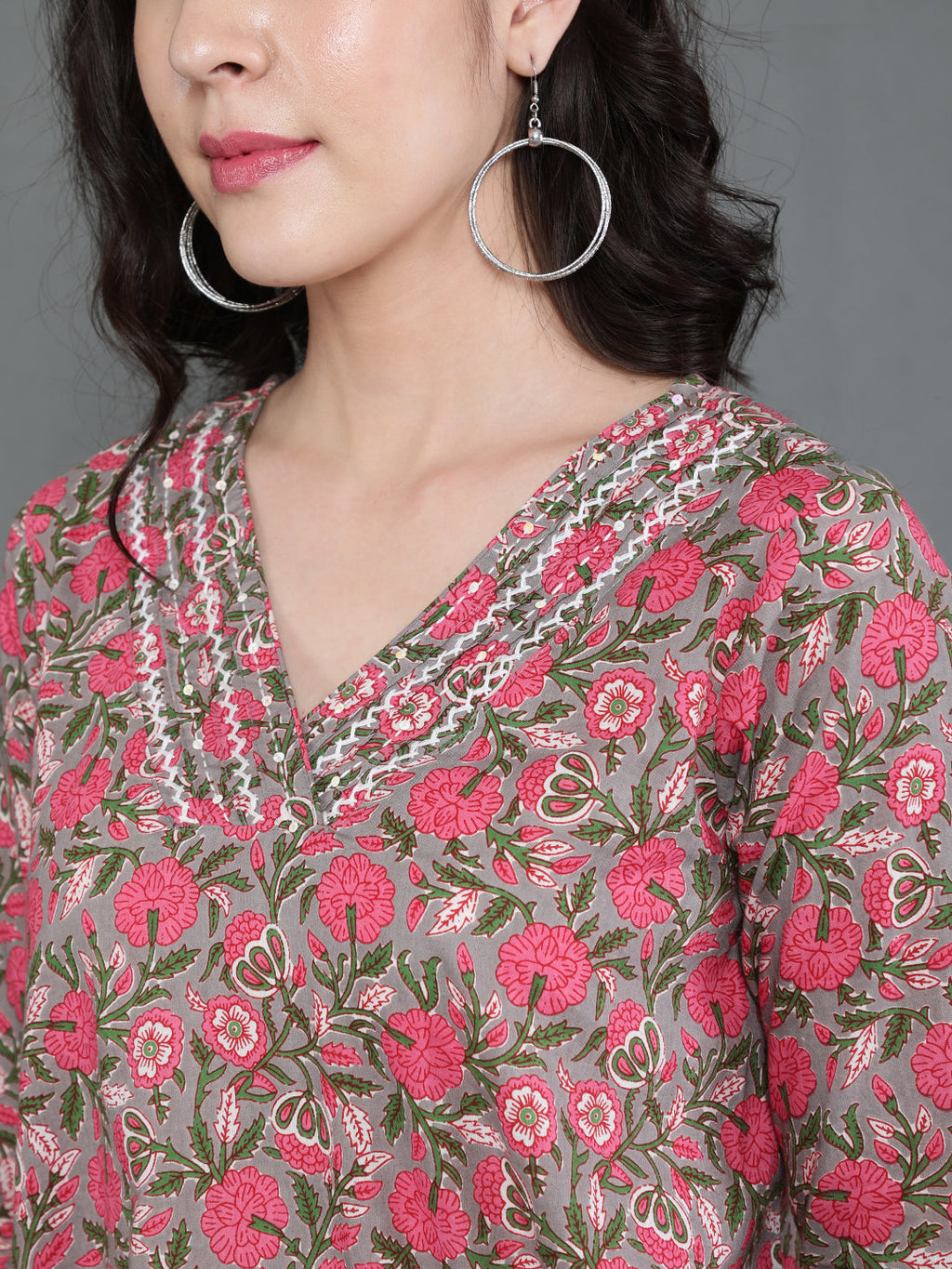 Antaran Grey Pure Cotton Embroidered Top | Grocsy