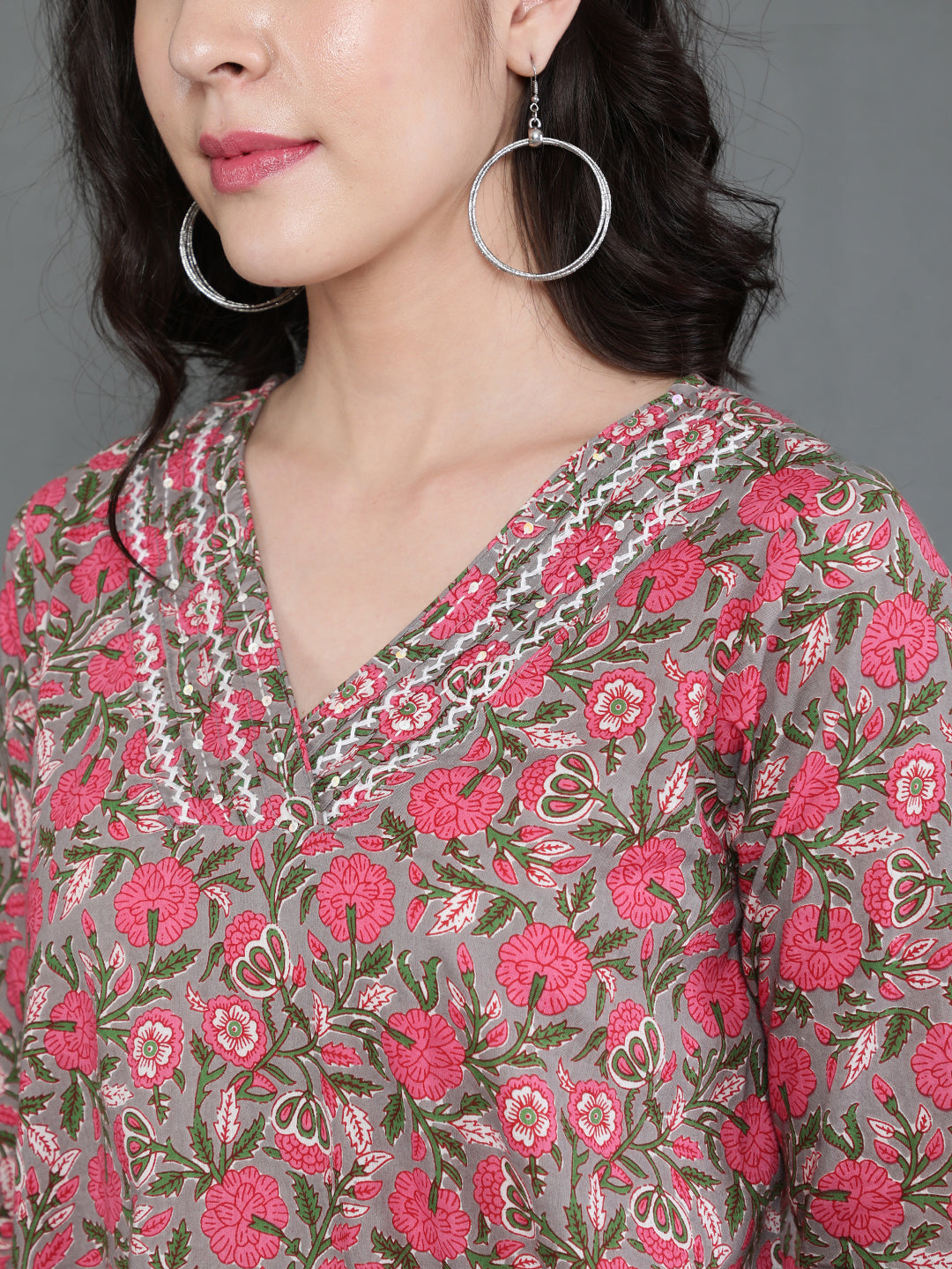 Antaran Grey Pure Cotton Embroidered Top | Grocsy
