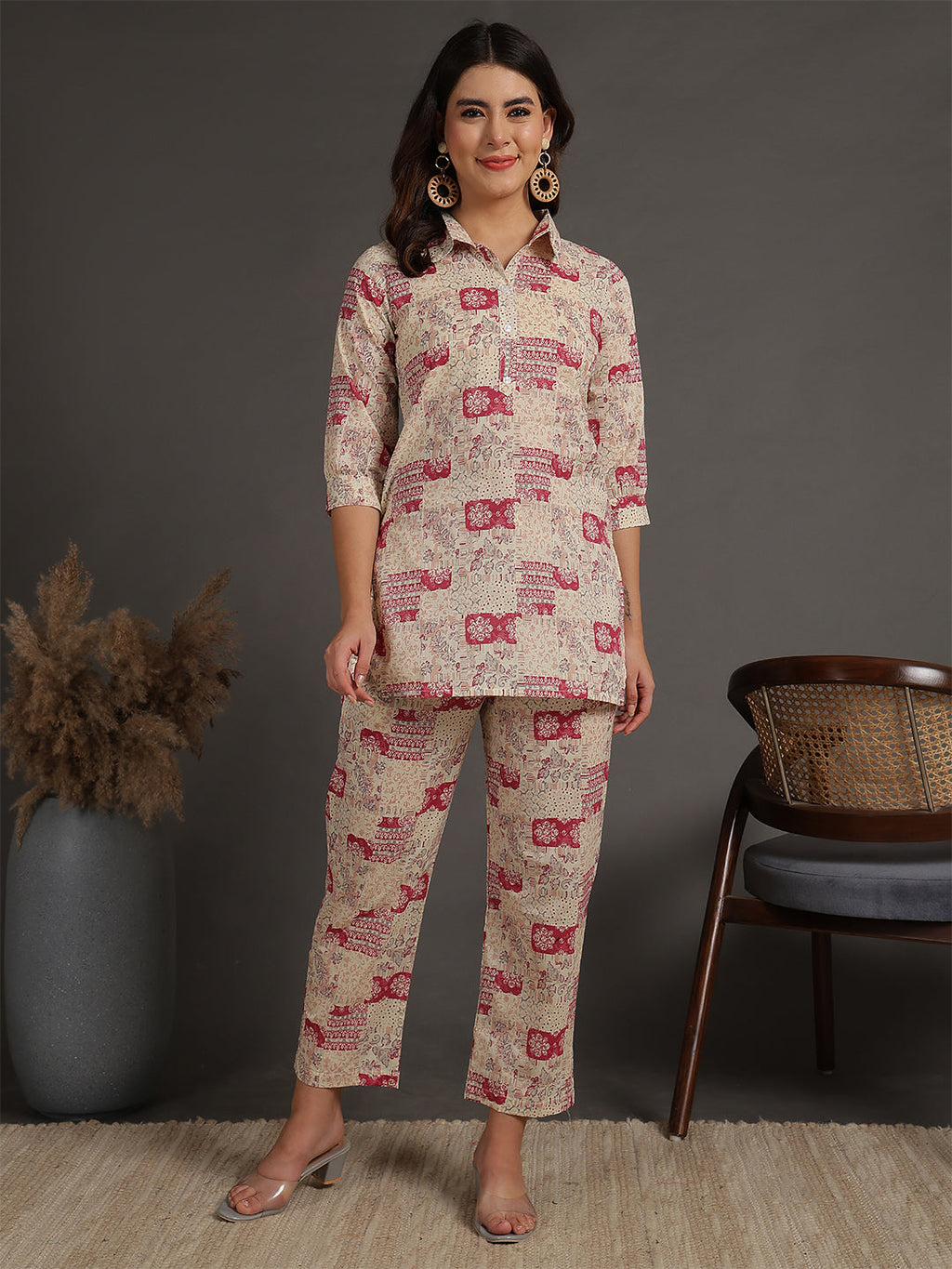 Antaran Cream Pure Cotton Printed Co Ord Set | Grocsy
