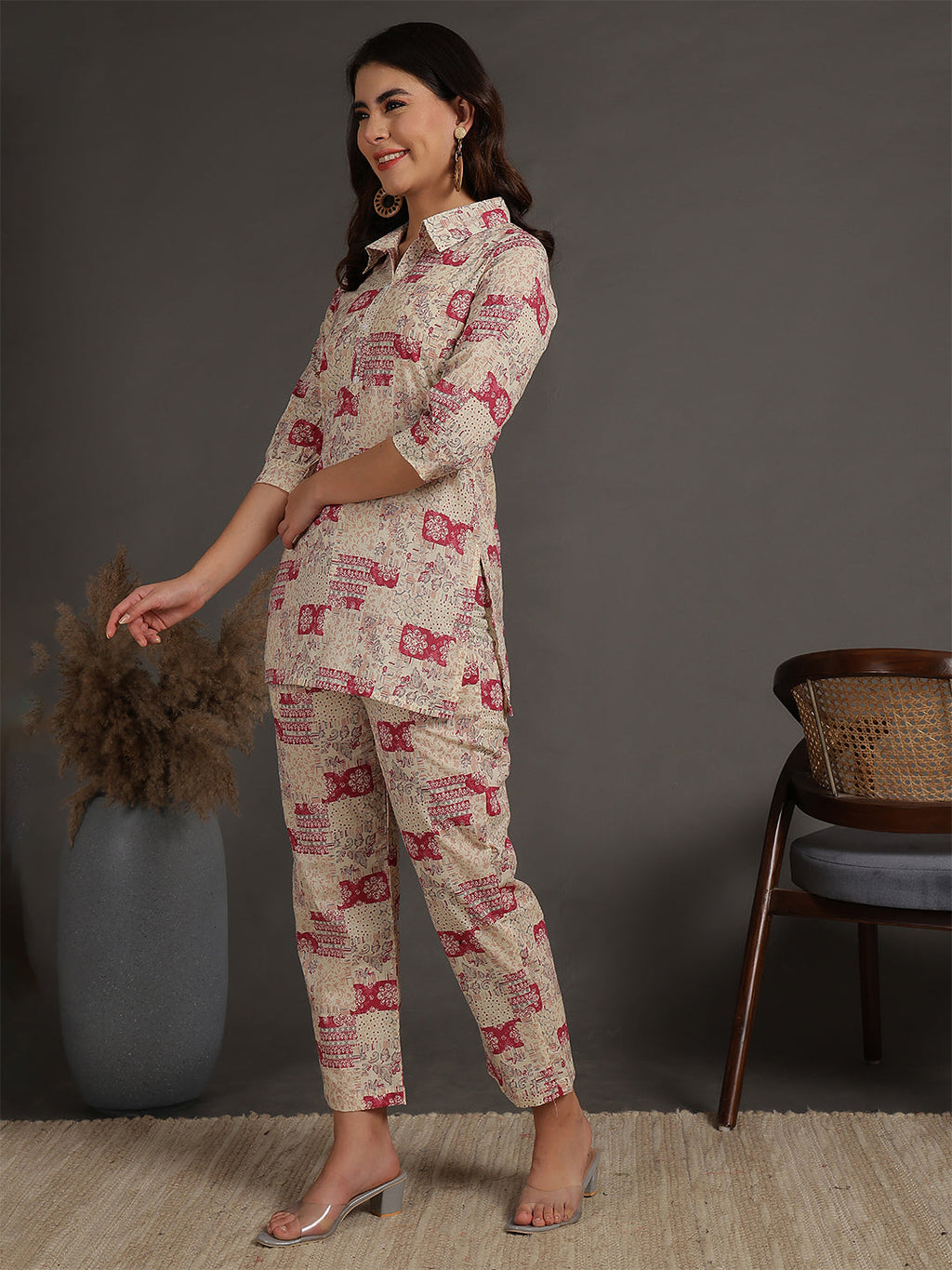 Antaran Cream Pure Cotton Printed Co Ord Set | Grocsy