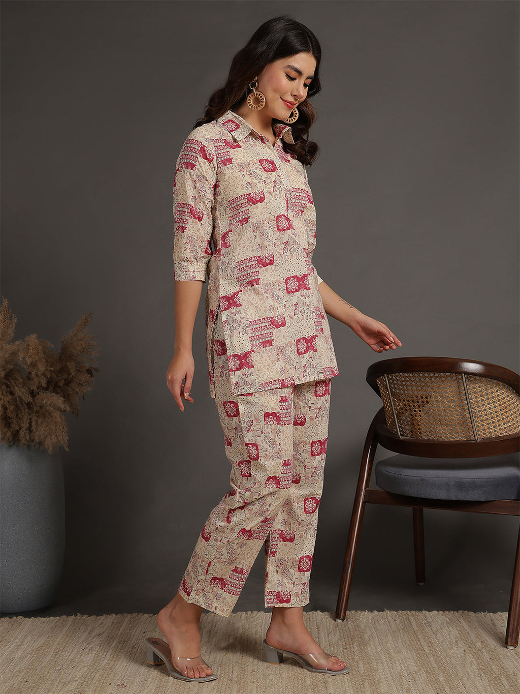 Antaran Cream Pure Cotton Printed Co Ord Set | Grocsy