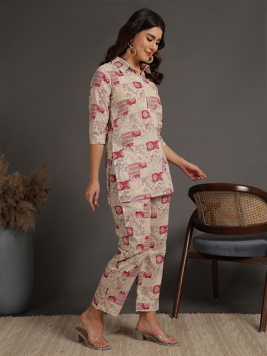 Antaran Cream Pure Cotton Printed Co Ord Set | Grocsy