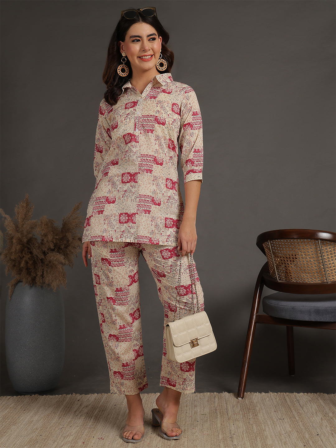 Antaran Cream Pure Cotton Printed Co Ord Set | Grocsy