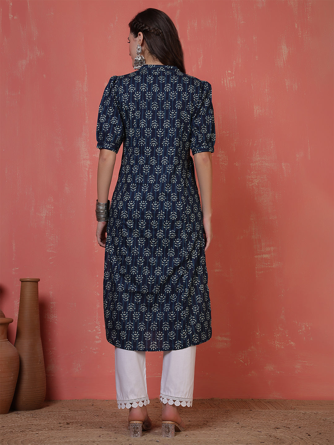 Antaran Blue Pure Cotton Front Buttoned Indigo Printed Kurta | Grocsy