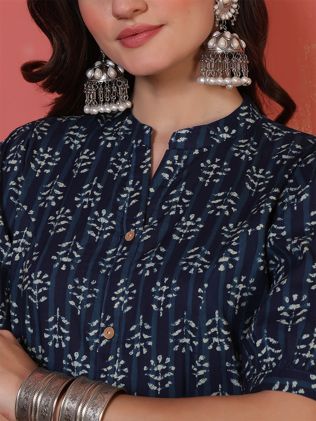 Antaran Blue Pure Cotton Front Buttoned Indigo Printed Kurta | Grocsy