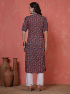 Antaran Maroon Pure Cotton Front Buttoned Printed Kurta | Grocsy