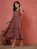 Antaran Maroon Pure Cotton Tiered Printed Dress | Grocsy