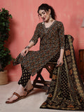 Antaran Black Pure Cotton Embroidered Kurta Pant Dupatta | Grocsy