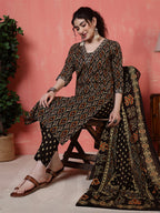 Antaran Black Pure Cotton Embroidered Kurta Pant Dupatta | Grocsy