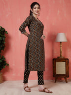 Antaran Black Pure Cotton Embroidered Kurta Pant Dupatta | Grocsy