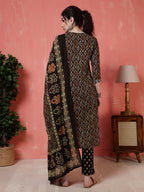 Antaran Black Pure Cotton Embroidered Kurta Pant Dupatta | Grocsy