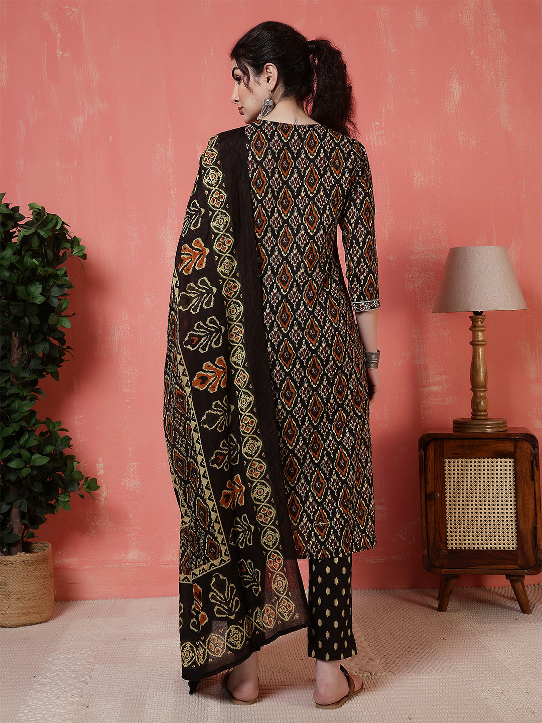 Antaran Black Pure Cotton Embroidered Kurta Pant Dupatta | Grocsy