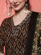 Antaran Black Pure Cotton Embroidered Kurta Pant Dupatta | Grocsy
