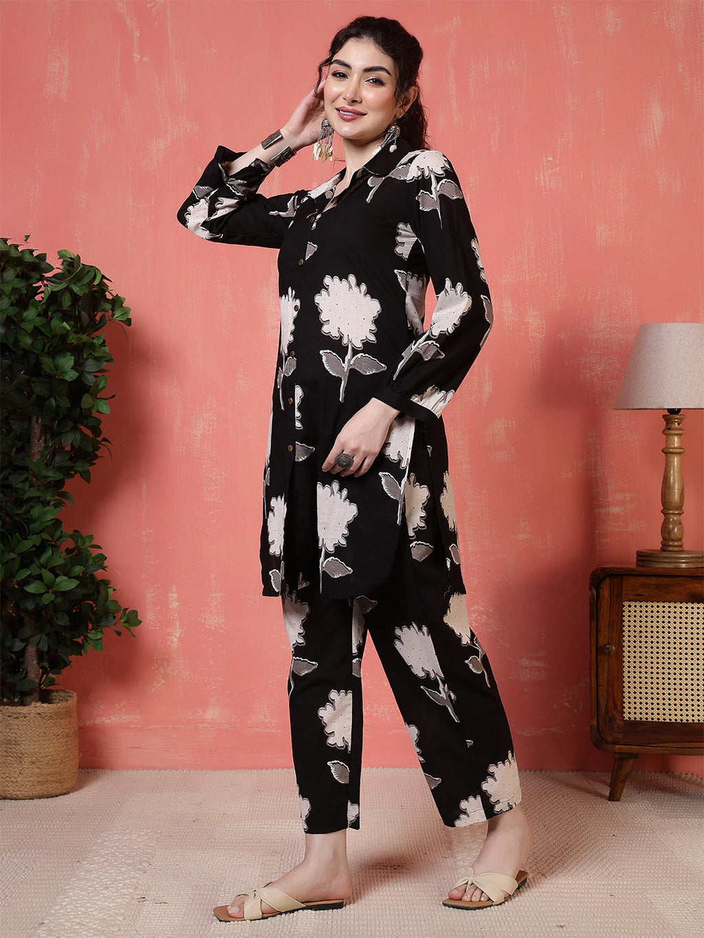 Antaran Black Pure Cotton Printed Co Ord Set | Grocsy