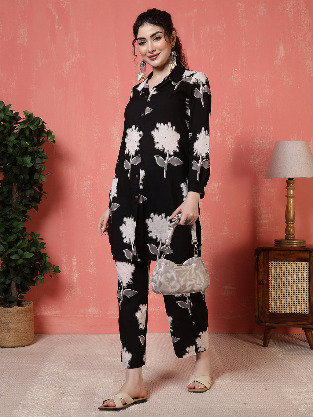 Antaran Black Pure Cotton Printed Co Ord Set | Grocsy