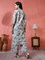 Antaran Off White Pure Cotton Printed Kurta Pant Set | Grocsy