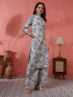 Antaran Off White Pure Cotton Printed Kurta Pant Set | Grocsy