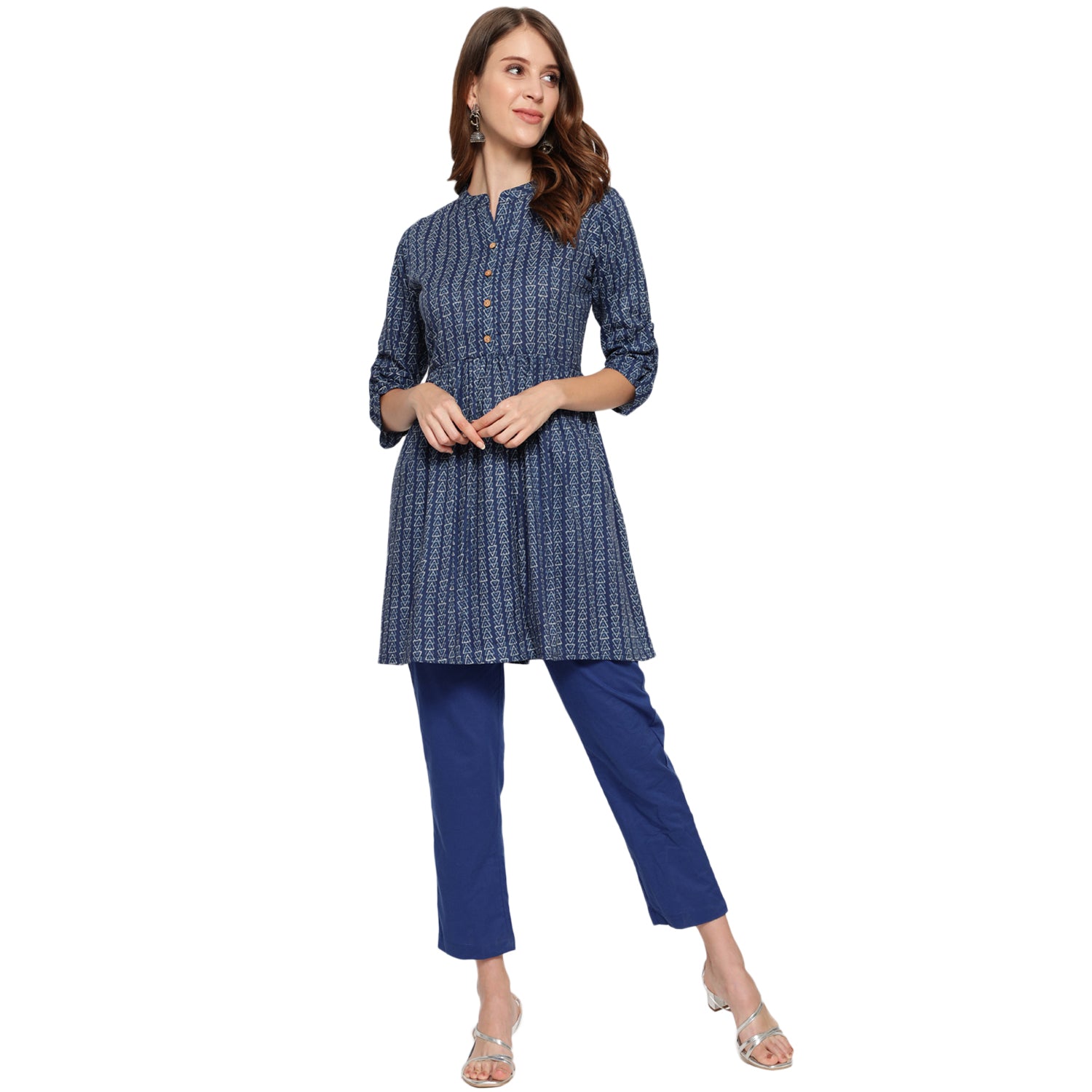 Antaran Blue Pure Cotton Printed Tunic | Grocsy