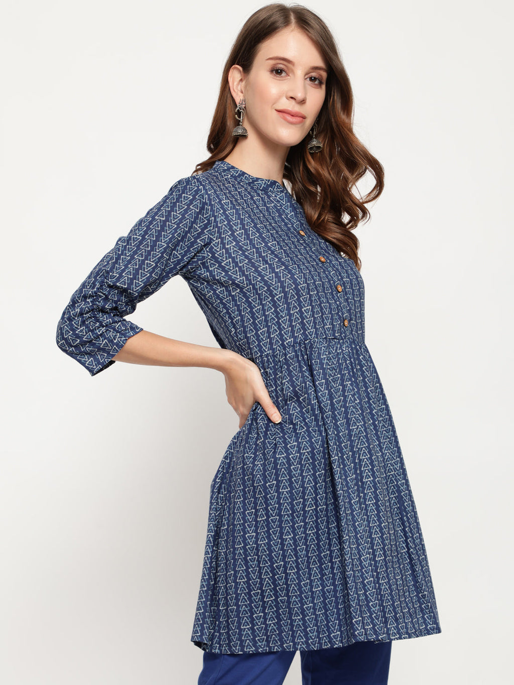 Antaran Blue Pure Cotton Printed Tunic | Grocsy