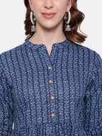 Antaran Blue Pure Cotton Printed Tunic | Grocsy