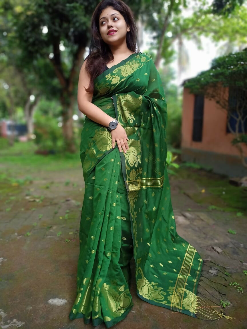 Exclusive Collection Green Beautiful Cotton Silk Saree | Grocsy