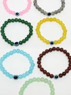 NVR Men & Women Set of 7 Crystals Beaded Evil Eye Elasticated Bracelet