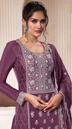 Anaita Wine Embroidered Work Silk Stitched Sharara Suit | Grocsy