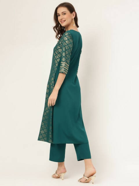 FIORRA Women's Teal Green Poly Crepe A-Line Kurta Set | Grocsy