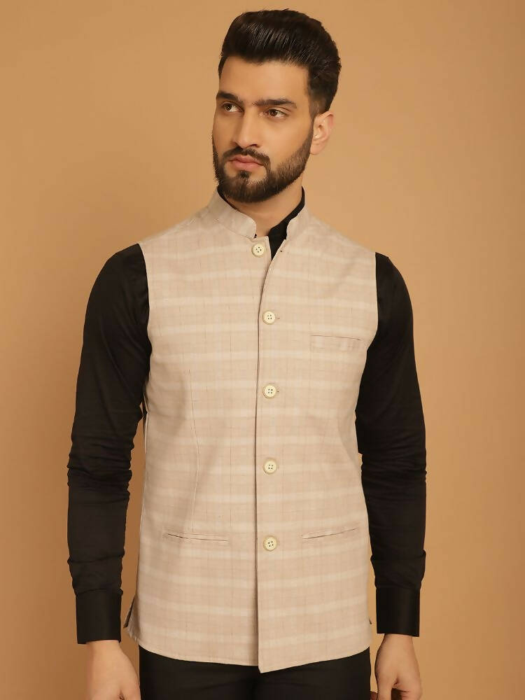 Even Apparels Nehru Jacket With Welt Pockets - Beige | Grocsy