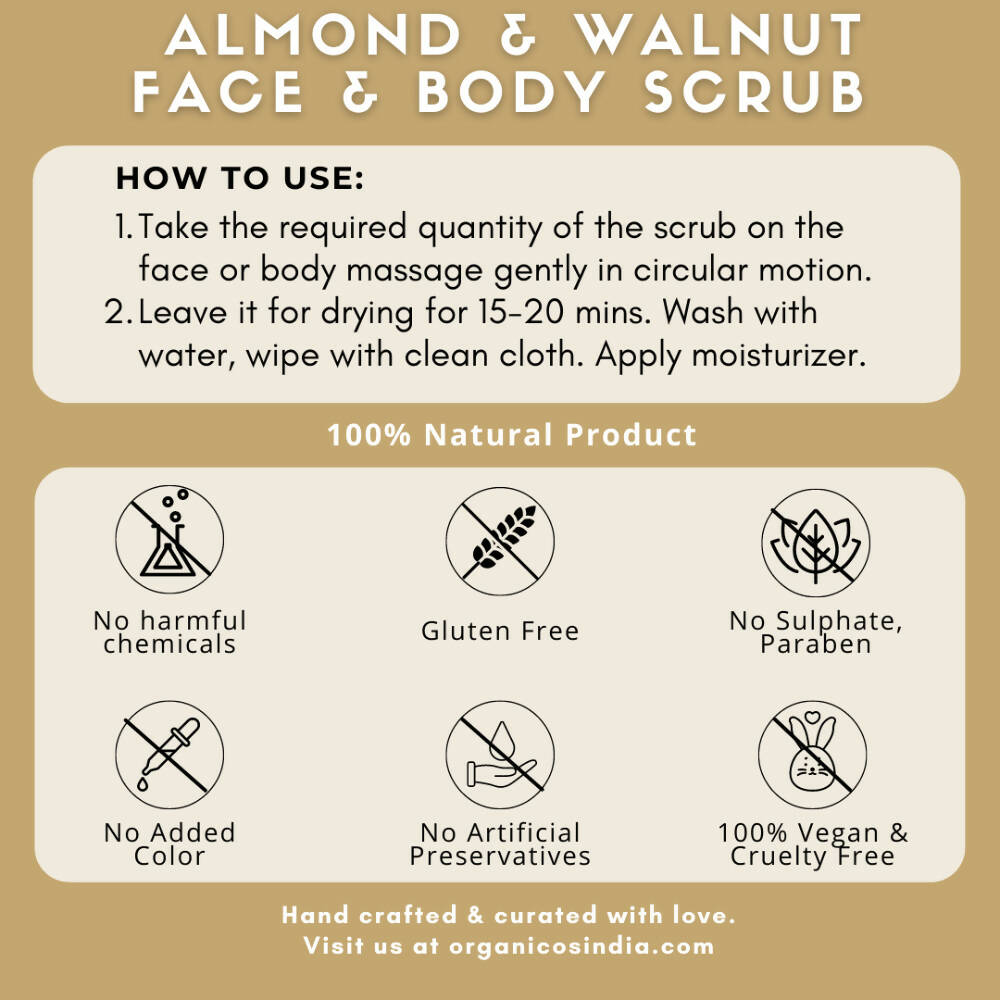 Organicos Almond+Walnut Face & Body Scrub | Grocsy