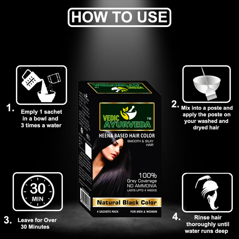 VedicAyurveda Henna Based Hair Colour, Natural Black and Chestnut Brown | Grocsy