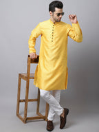 Even Apparels Yellow Pure Cotton Men's Kurta With Band Collar (SLK1187) | Grocsy