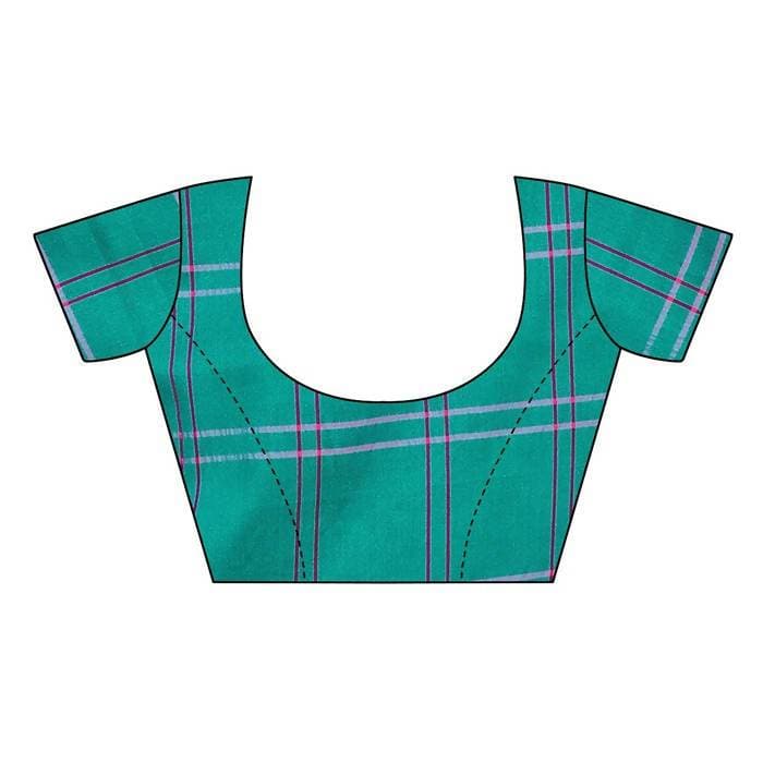 Vamika Rama Cotton Silk Weaving Saree (Rimi Checks Rama) | Grocsy
