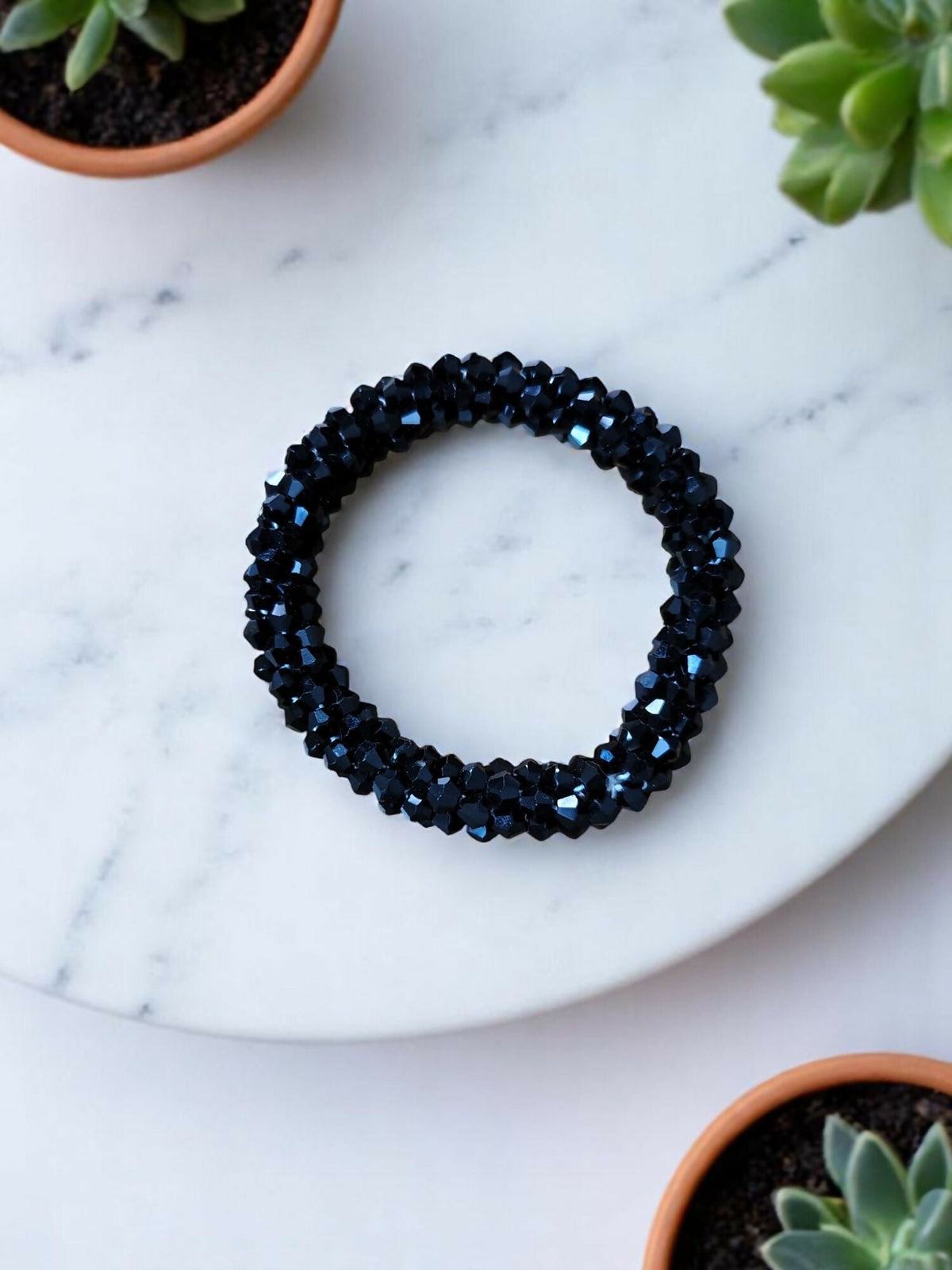 Inhanns Unisex Crystal Bloom – Adjustable Crystal Bead Bracelets - Black | Grocsy
